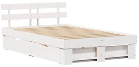 Cama Branca com Gavetas - 135 x 190 cm de Madeira de Pinho