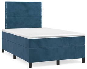 Cama box spring colchão LED 120x190cm couro artif. azul-escuro