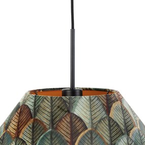 Hanglamp zwart met dubbele velours lampenkap blad dessin en beige - Combi 1 Clássico / Antigo,Moderno