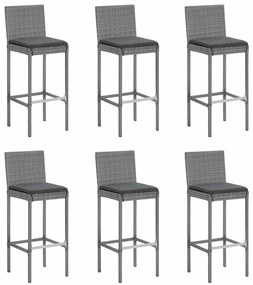 7 pcs conjunto de bar p/ jardim c/ almofadões vime PE cinzento