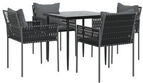 5 pcs conjunto de jantar p/ jardim c/ almofadões vime PE e aço