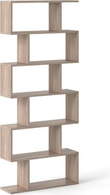 Estante de livros 80 x 23 x 191 cm de 6 níveis em forma de S de madeira para escritório ou sala de estar Cinzento