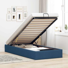 Estrutura de cama otomana sem colchão 90x200 cm tecido azul