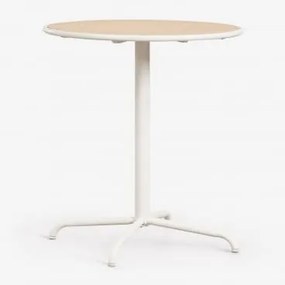 Mesa De Jardim Redonda Ø65 Cm Em Aço E Madeira De Acácia Tilda Gardénia Branco - Sklum