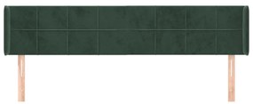 Cabeceira de cama c/ abas veludo 203x16x78/88cm verde-escuro