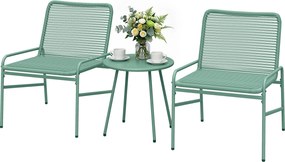 Conjunto de jardim de 3 peças para exterior em resina trançada e aço, mesa redonda de jardim com 2 cadeiras verde