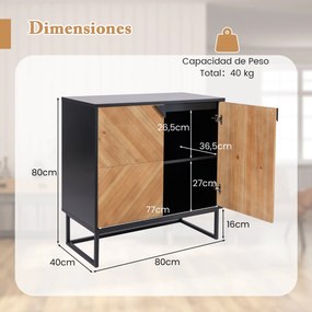 Armario de arrumação com portas com pernas de metal para sala de estar Sala de jantar 80 x 40 x 80 cm Preto