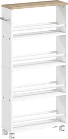 HOMCOM Estante multifuncional com rodízios, construção estreita, 4 compartimentos, 45x15x91 cm, Natural | Aosom Portugal