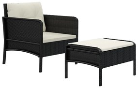 2 pcs conjunto lounge de jardim c/ almofadões vime PE preto