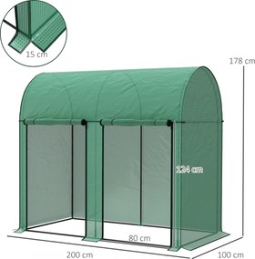 Estufa Pequena Estufa de Exterior com Porta Dupla com Fecho de Correr e Cobertura de PE 200x100x178 cm Verde
