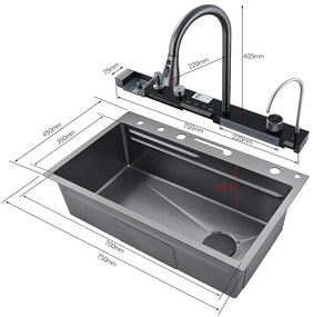 Lava-Loiça de Cozinha em Aço Inoxidável 304 com Cascata e Display Digi