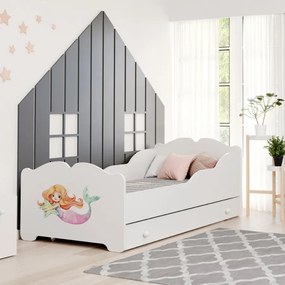 Cama infantil ANNA branca com gaveta 160x80 - sereia - colchão e estrado incluído