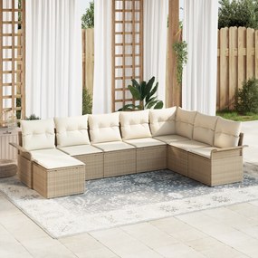 Conjunto de Sofá de Jardim de 8 Peças com Almofadas em Vime Bege