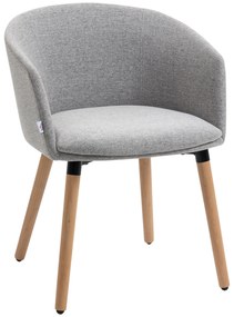 HOMCOM Cadeira de Sala de Jantar Cadeira Estofada em Linho Sintético com Apoio para os Braços e Pés de Madeira para Escritório Dormitório Carga 120kg 57x56x72cm Cinza