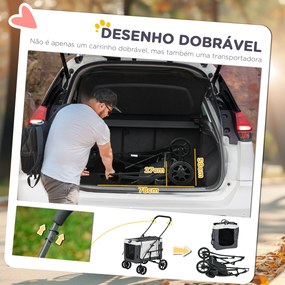 Carrinho para Animais de Estimação Carrinho para Cães Dobrável com Compartimento Desmontável 4 Portas 81x58x97,5 cm Cinza
