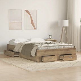 Cama com Gavetas vidaXL Carvalho Artisan 120x190 cm Madeira de engenha