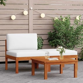 vidaXL Conjunto de 3 peças para jardim com almofadas, madeira de acácia e corda, vidaXL