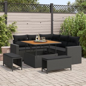 Conjunto de Sofás de Jardim vidaXL de 8 Peças com Almofadas Preto Ratt
