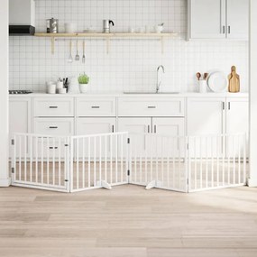 vidaXL Portão p/ cães com porta dobrável 4 painéis 320 cm álamo branco