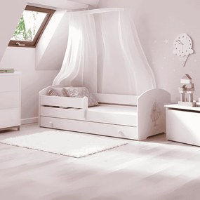 Cama infantil branca Luk princesa 160x80 com gaveta - colchão e estrado incluído