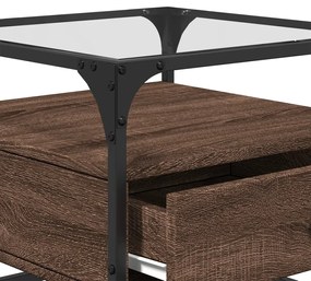 Mesa de centro c/ topo vidro 50x50x45 cm carvalho castanho aço