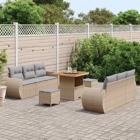 Conjunto de Sofás de Jardim vidaXL de 9 Peças com Almofadas Bege Polir