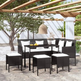 318578 vidaXL 5 pcs conjunto sofás formato L c/ almofadões vime PE preto