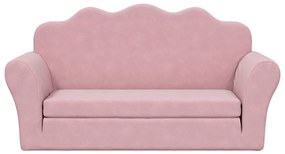 Sofá-cama infantil de 2 lugares pelúcia macia rosa