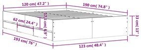 Estrutura de cama c/ gavetas derivados madeira cinza sonoma