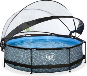 Piscina redonda Stone ø300x76cm com bomba de filtragem e cobertura - cinzenta