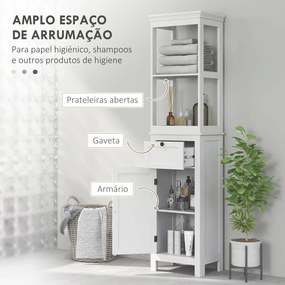 Coluna Casa de Banho Móvel Casa de Banho com Gaveta Porta Prateleira Ajustável e 2 Compartimentos  40x30x165 cm Branco