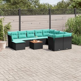vidaXL 11 pcs conjunto sofás de jardim c/ almofadões vime PE preto
