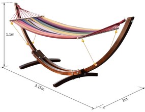 Cama Rede com Suporte de Madeira Cama Rede para Praia Campismo Jardim Carga Máxima 120kg 325x118x120cm Madeira e Multicor