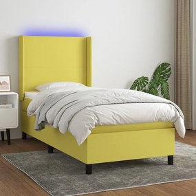 vidaXL Cama box spring c/ colchão e LED 90x200 cm tecido verde