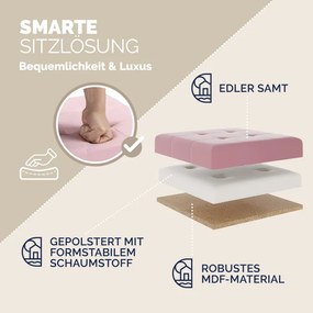 Banco dobrável com espaço de arrumação em veludo 42 x 38 x 38 cm Rosa