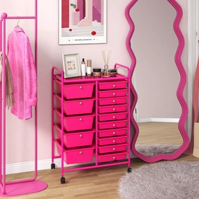 Carrinho multiusos com gavetas amovíveis e rodas com fecho Organizador de acessórios 63 x 37 x 87cm Rosa Escuro