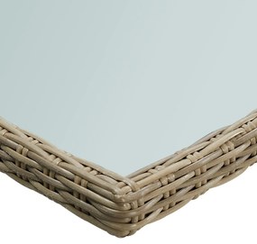 Mesa de jantar jardim 200x100x74 cm vidro e vime PE castanho