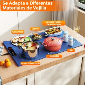 Bandeja elétrica aquecedora 60 x 38 x 2 cm com temperatura ajustável em 6 níveis Bandeja aquecedora de silicone com temporizador de 1 a 5 horas Azul