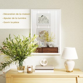 Espelho de parede retangular de 60 x 40 cm, com moldura em madeira branca, ideal para a casa de banho, sala de estar ou quarto branco