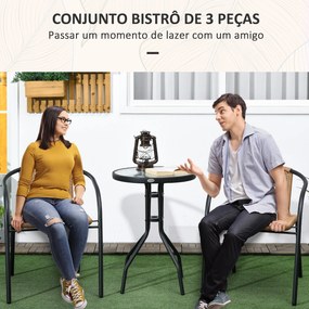 Conjunto de 3 Peças de Vime para Jardim com 2 Cadeiras Empilháveis e 1