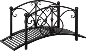 Ponte de jardim em metal, decoração de jardim com corrimões laterais, carga máxima de 150 kg, 102 x 48 x 49 cm, preta