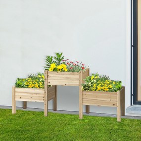 Floreira com pés quadrada para horta, de 2 andares, com dimensões de 184 x 45 x 80 cm; com canais de irrigação; em madeira de abeto pré-oleada