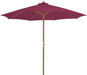 Guarda-sol de exterior mastro de madeira 300 cm vermelho bordô
