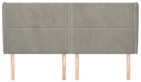 Cabeceira cama c/ abas veludo 183x23x118/128 cm cinzento-claro