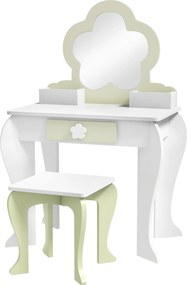 ZONEKIZ Toucador Infantil Branco Verde Pastel Espelho Banco Crianças 3-6 Anos Design Moderno 55x34x87,5 cm | Aosom Portugal