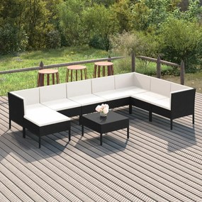 vidaXL 9 pcs conjunto lounge de jardim c/ almofadões vime PE preto