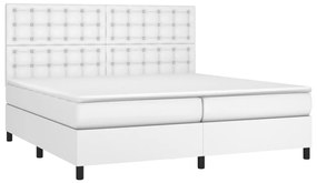 Cama box spring c/colchão/LED 200x200cm couro artificial branco