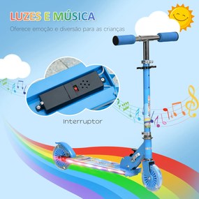 Trotinete para Crianças Dobrável com Luzes e Música 4 Alturas Ajustável Rodas Brilhantes e Pedal LED 67x60x63-76 cm Azul