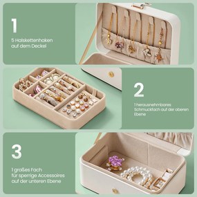 Caixa para joias, 2 níveis, em PU 11,6 x 16 x 7,5 cm Branco