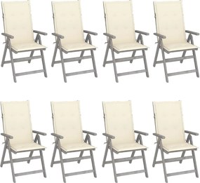 vidaXL Cadeiras jardim reclináveis c/ almofadões 8 pcs acácia cinzento